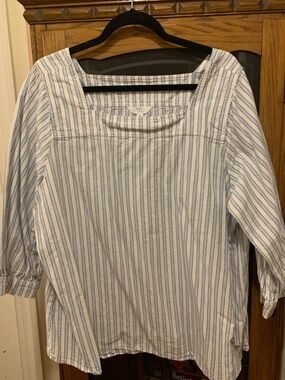 Time and Tru Striped Square-Neck Cotton Top - Blue & White